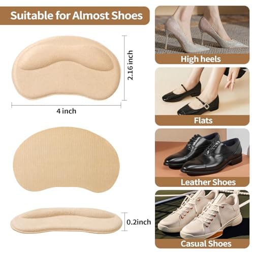 GQTJP Heel Pads Cushion Inserts for Loose Shoes, Heel Grips & Liners for Men Women – Protectors Against Blisters, Heel Pain, Slipping & Friction(6 Pairs, Beige) - Thumbnail 3