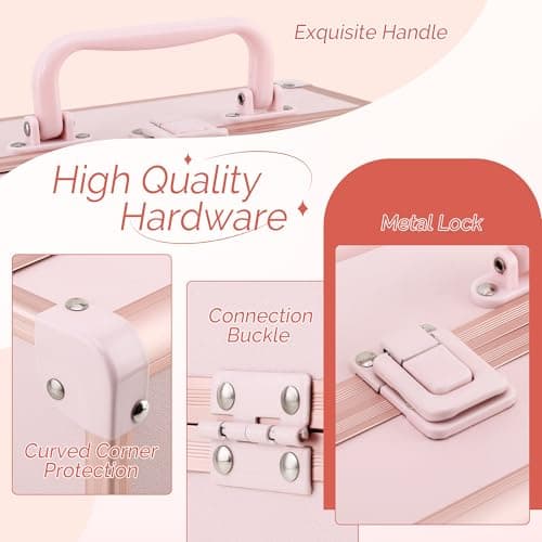 CHUANGJIN Makeup Train Case 2 Trays Makeup Box Organizer Portable Travel Makeup Case Lockable Makeup Storage Organizer Cosmetic Box for Jewelry Nail Tech Brushes Accessories Tool, Pink - Thumbnail 2