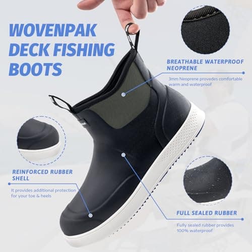 WOVENPAK Deck Boots for Men, Rain Boots Men, Waterproof Fishing Boot, Mens Deck Boots, Anti-slip Rubber Work Ankle Rain Boot Shoes for Outdoor Fishing, Boating, Size 11 - Thumbnail 6