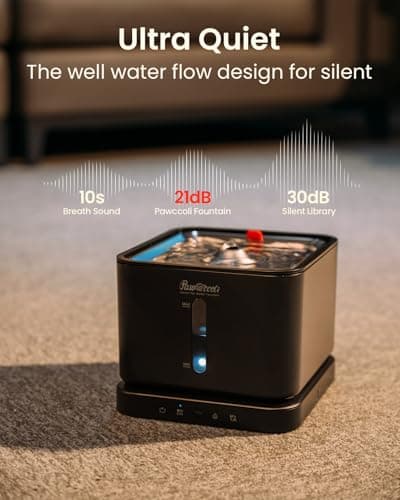 Pawccoli Cordless Cat Water Fountain, 3L/100oz Stainless Steel Tray, Cat Fountains for Drinking, Pet Water Fountains Indoor, Automatic Dog Water Bowl Dispenser, Rechargeable Battery Operated Black - Thumbnail 4