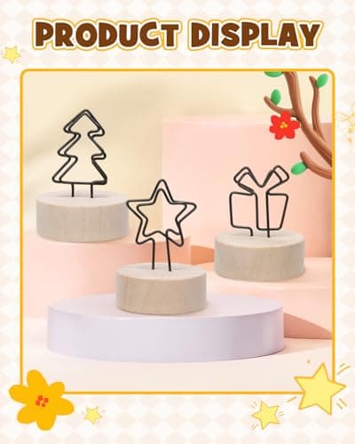 12 Pack Wooden Table Number Holders, Rustic Place Card Holders with Metal Star & Tree Clips, Photo Memo Note Stands for Wedding Reception, Party Decoration, Buffet Signs, Home Office Desk Accessories - Thumbnail 2