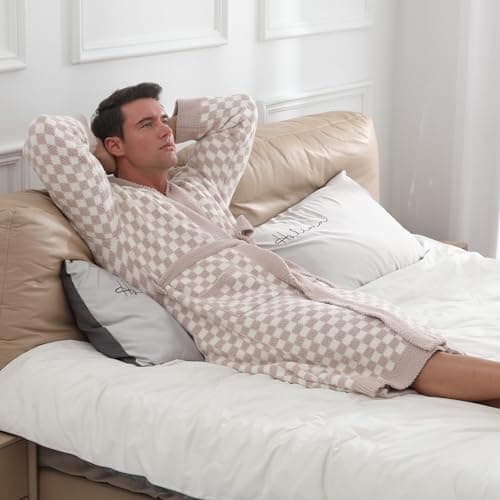 bearberry Cozy Robe Soft Plush Robe Hoodless Sleepwear Nightgown with Pockets for Men (Standard, Stone/Cream) - Thumbnail 6