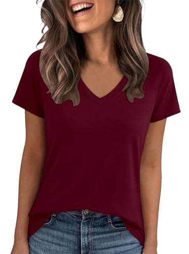 ANRABESS Womens Tops Short Sleeve V Neck Shirts Summer Basic Tee Trendy Cute Tshirts 2026 Spring Casual Outfits Burgundy XX-Large - Image 1