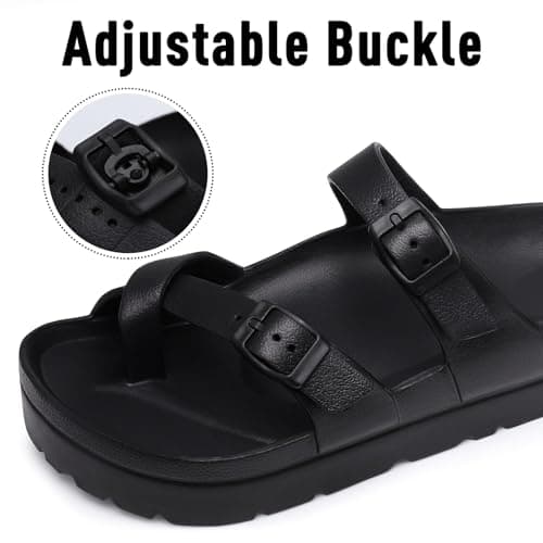 Goosecret Women's Platform Sandals with Arch Support Comfortable Foam Slides Summer Beach Sandals with Adjustable Buckle Black, 40 - Thumbnail 5