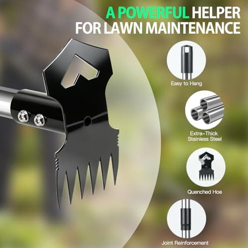 60" Weed Puller Tool with Long Handle, 2-in-1 Weed Rake & Garden Hoe, Stand Up Weeding Tools Gardening, Heavy Duty Steel Weeder Tool, Manual Uprooting Weed Remover Tool for Yard, Lawn, Patio, Garden - Thumbnail 4