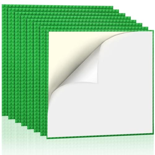 Lekebaby 8 Pack Peel and Stick Base Plates, 10"x10" Classic Self-Adhesive Building Boards - Compatible with Major Brands, Sturdy Stacking Play Table Top, Green