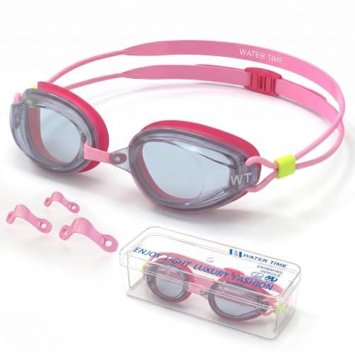 WATER TIME Kids Racing Swim Goggles, Anti-Fog UV Mirrored Lenses, Adjustable Dual Strap & 3 Nose Bridges, Watertight Seals for Youth Training Competition Ages 6-15