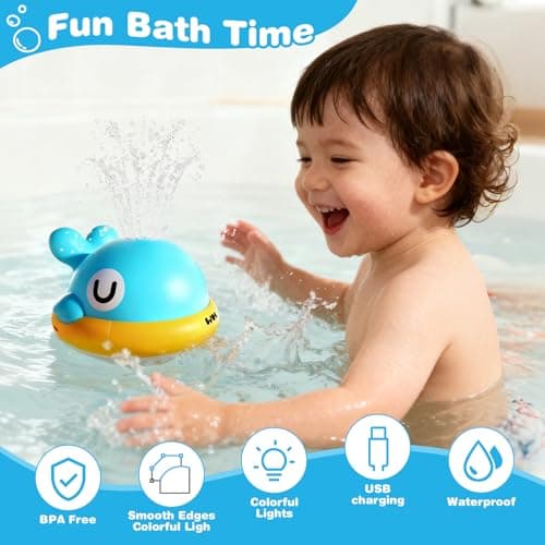 Light Up Whale Sprinkler Baby Bath Toys for Kids Ages 1-3, Pool Water Toys for Toddlers Bathtub Fountain Toys, Birthday Gifts for 1 2 3 Year Old Boys & Girls - Thumbnail 2