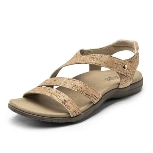 Rihero Women's Orthopedic Flat Sandals with Arch Support Cork Footbed Comfortable Casual Walking Orthotic Flat Sandals Gold Gold Cork Size 10 - Image 1