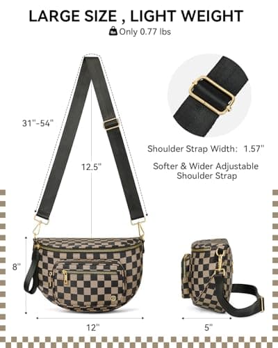 BOSTANTEN Crossbody Bags for Women Cross Body Purse Checkered Bum Bag, Large Diaper Purse for Moms, Perfect for Work/Travel - Thumbnail 3