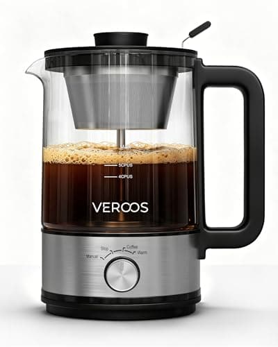 VEROOS Percolator Coffee Pot Electric, 6-Cup, Double-Layer Stainless Steel Filter Mesh, Borosilicate Glass, Auto Mode & Keep-Warm, Detachable Cord - Image 1