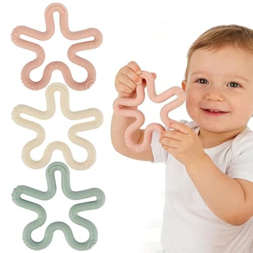 Fu Store 3 Pack Coral Flower Ring Teether Baby Teething Toys Silicone Teether Ring Toys for Babies 0-6 0-12 0-24 0-36 Months Easy to Grasp Clean Infant Teething Relief Soothing Sore Gums - Image 1