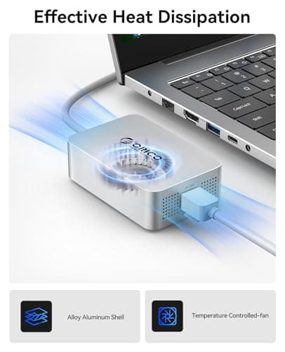 ORICO 10 Gigabit Ethernet Adapter, USB C to Ethernet Adapter, Only Compatible Thunderbolt 5/4/3/USB4, Multi-Rate Adaptive, Suitable for NAS/PC/Mac, Aluminum Housing with Cooling Fan 40Gbps Cable REA - Thumbnail 3