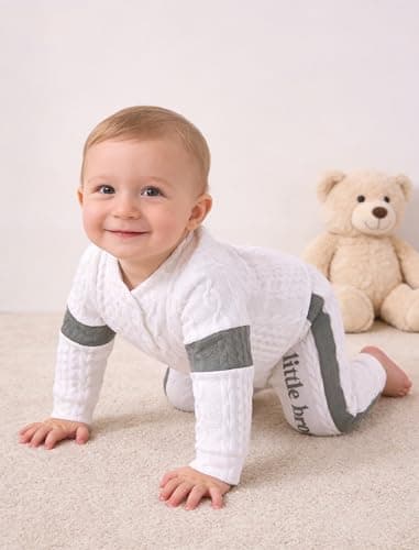 Hihosdor Newborn Boy Outfits Knit Long Sleeve Romper Pants Set Fall Winter Baby Boy Clothes, Grey, Newborn - Thumbnail 4