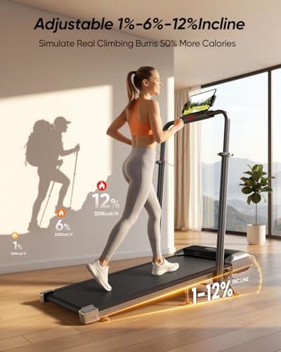 Acezoe Walking Pad with 12% Incline & Height-Adjustable Handlebar, 5-in-1 Foldable Treadmill for Home & Office, Portable Under Desk Treadmill with LED Display & App Control - Thumbnail 3