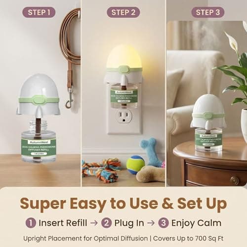 8-in-1 Dog Calming Pheromone Diffuser Kit – Pet Stress Support (2 Plug-Ins & 6x48ml Refills), Calming Diffuser for Dog During Thunderstorms, Travel, Separation, Fireworks & Vet Visits, 180-Day Supply - Thumbnail 5