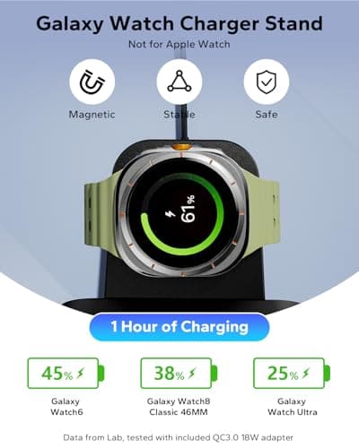 Eddibox 3 in 1 Charging Station for Samsung for Thick Cases of 10MM/Otterbox/Heavy Duty, Wireless Charger for Samsung Galaxy S26 Ultra/S25/S24, Phone Charger Stand for Galaxy Watch and Buds(Black) - Thumbnail 5