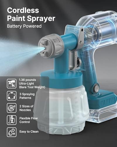 Tilswall Cordless Paint Sprayer Compatible with Dewalt 20V Battery (Battery Not Included), Portable Spray Paint Gun with 33.8 fl oz Container, 3 Spray Modes for House Fence Wall Wood Furniture - Thumbnail 4