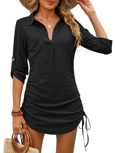 ANRABESS Womens Bathing Suit Cover Ups Swimsuit Beach Coverup Hollow Out Swimwear 2026 Summer Outfits Bikini Dress Shirt Black Medium - Image 1