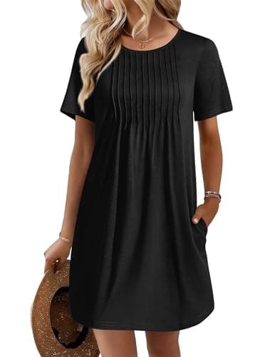 Ekouaer Swimsuit Coverup for Women 2026 Short Sleeve Bathing Suit Cover Ups Beach Summer T-Shirt Dresses with Pockets Black M - Image 1