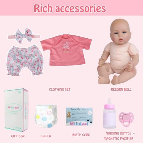 Milidool Realistic Reborn Baby Dolls Girl - Realistic Baby Dolls Girl Real Looking 18 inch Doll with Soft Poseable Body, Lifelike Newborn Baby Doll, Kids Gift for 3+ Years Old - Thumbnail 5