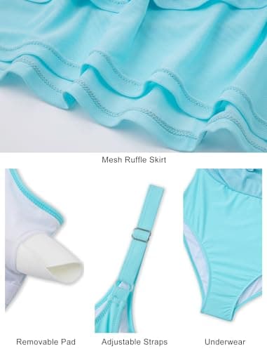 Arolina Swim Dresses for Women Full Coverage One Piece Swimsuits Modest Tummy Control Shapewear Swim Skirt 2026 Bathing Suit Light Blue XXL - Thumbnail 5
