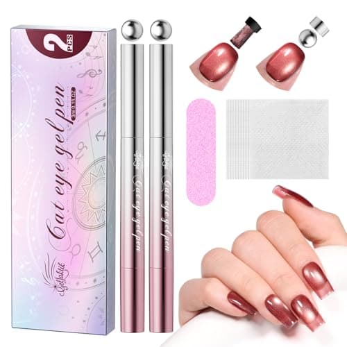 GELLAKTIK One-Step Cat Eye Gel Nail Pen, 7-in-1 Magnetic Polish with Detachable Magnet (Snaps onto Tip), No Base/Top Needed, Twist Precision & Vitamin E Formula, (Raspberry Pop ＆ Unicorn Kiss) - Image 1