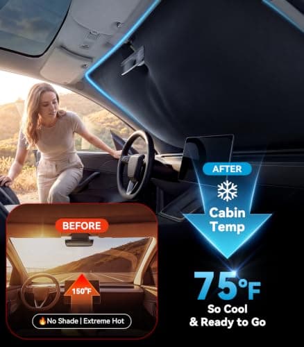 Nmoiss Ice Silk Air-Cooled Car Windshield Sun Shade, [Enjoy Superior Coolness & Comfort] 84.2% Heat Insulation UPF>50 UV Block, Interior Protection, Universal Fit for Car SUV Truck Accessories, XL - Thumbnail 2