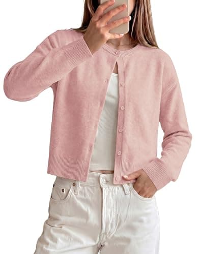 GRACE KARIN Women Summer Lightweight Cardigan Cropped Pink Cardigan Sweaters Open Front Knit Bolero Shrugs Fashion Clothing - Image 1