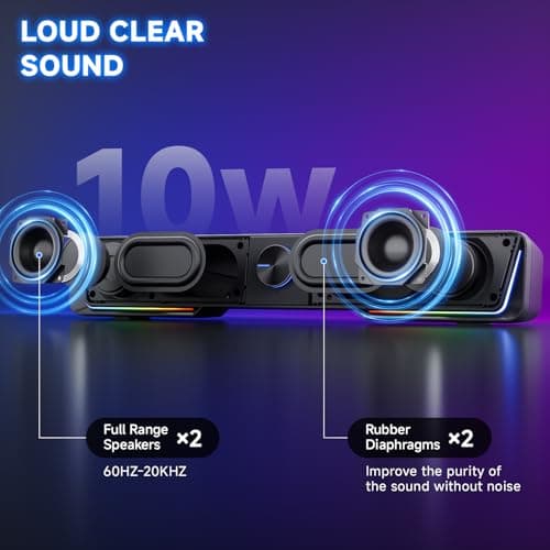 Jeecoo A40 Bluetooth Computer Speakers with Clear Sound, USB Plug & Play PC Speakers with LED Light, Computer Sound Bar with Switch Button for Desktop Laptop Monitor (USB-C Adapter Included) - Thumbnail 2
