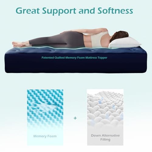 Hansleep Memory Foam Mattress Pad Topper Queen, Queen Foam Mattress Topper Viscose Derived from Bamboo, Queen Size Bed Mattress Pad Cover for Back Pain Relief, 60" x80", 60" x80", Navy Blue - Thumbnail 4