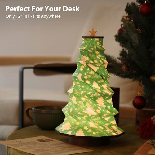 ZBOLE 12-inch Vertical Christmas Tree Lamp,Christmas Decorations with RGB Lights, 1200mAh Battery-OperatedColor Changing Touch Star, Portable Desktop Decor for Office, Home, (Walnut) - Thumbnail 2