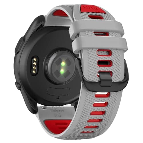 Velocarer Watch Band for Garmin Forerunner 265/Forerunner 255/Vivoactive 4/Venu 3/Venu 2, 22mm Quick Release Silicone Sport Bands, Light Gray & Red - Image 1