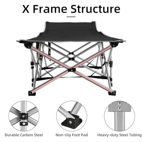 Fragess Portable Camping Cot, Sleeping Cots for Adults, 28" Extra Wide Folding Cot Max Load 600LBS with Thick Mattress, Portable Camping Bed for Outdoor Camp/Office, Home Nap (Black+Grey) - Thumbnail 4