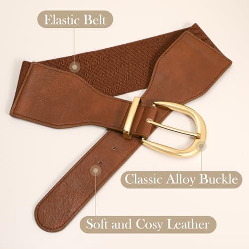 XZQTIVE Women Wide Elastic Waist Belt for Dresses Fashion Cinch Belts Stretchy Waistband with Gold Buckle, Brown(Fit Waist Size 38"-42") - Thumbnail 5