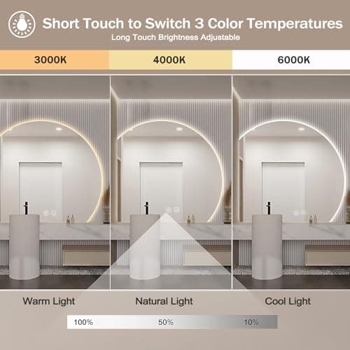 Led Bathroom Mirror with Lights, 36"×36" Smart Backlit Vanity Mirrors with Anti-Fog, Large Irregular Modern Lighted Bathroom Mirror for Wall,Dimmable, 3 Colors Light, Shatterproof - Thumbnail 3