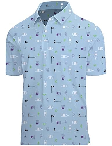 Actflare Mens Funny Golf Shirt Moisture Wicking Quick-Dry Pattern Print Performance Polo Shirts for Men Light Blue L - Image 1