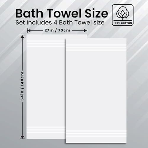 Infinitee Xclusives 100% Cotton Luxury Bath Towels Set of 2 (27x54 Inches) (Brilliant White, Bath Towels - Pack 2) - Thumbnail 3