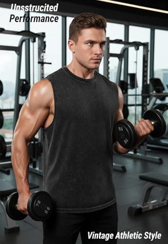 PAODIKUAI Sleeveless Shirts for Men - Sleeveless Crew Neck Casual Gym Washed T Shirt Breathable Loose Fit(Black,XL) - Thumbnail 3