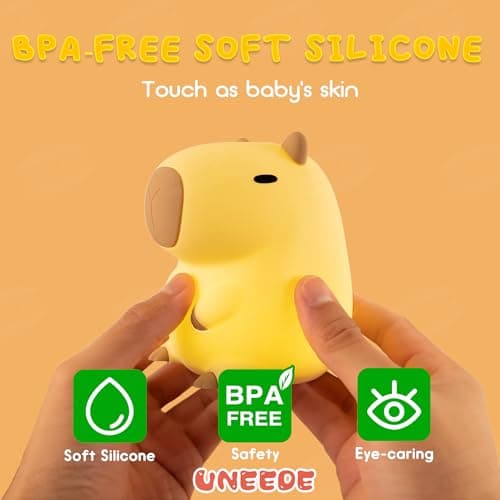 UNEEDE Cute Capybara Night Light, Novelty Animal Silicone Nursery Night Light Rechargeable Table Bedside Lamp with Touch Sensor for Bedroom Living Room Squishy Capybara Stuff Boys Girls Gifts - Thumbnail 2