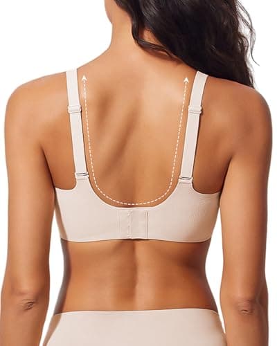 LIIJOO Wireless Seamless Scalloped Bra Full Coverage Push Up Lift No-Underwire Back-Smoothing U-Back Adjustable Straps Hook-and-Eye Breathable Stretch Pads（Blush Pink, 3XL） - Thumbnail 2