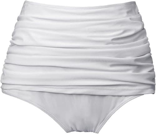 COCOPEAR Women's High Waisted Full Coverage Bikini Bottom Ruched Bathing Suit Bottoms for Women Tummy Control Swim Bottoms White L - Image 1