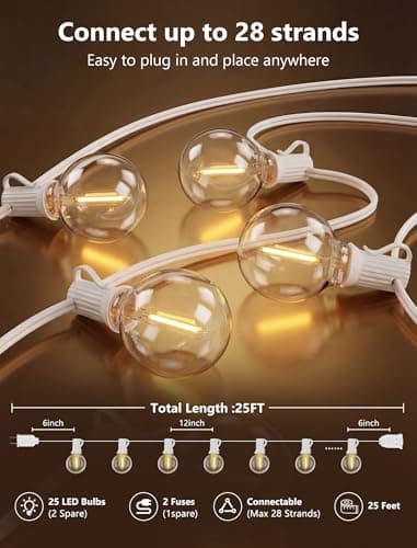25Ft LED Outdoor String Lights, G40 Globe Patio String Lights Waterproof with 27 Shatterproof Bulbs, Hanging Outdoor Lights for Backyard Garden Bistro Wedding Party Christmas Decorations, White - Thumbnail 2