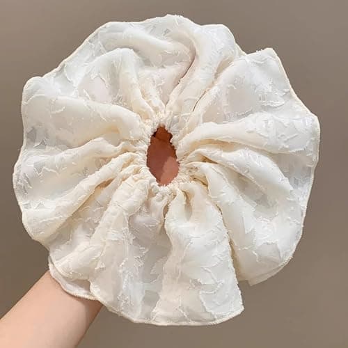Jseng 3PCS Extra Large Scrunchies for Hair, Korea lace Hair Ties, Beige, Pink, Black - Thumbnail 5