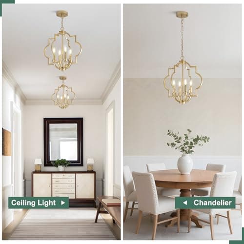 ACANER 4-Light Small Gold Chandelier, 15.6 inch Farmhouse Light Fixtures for Dining Room, Champagne Gold Pendant Light for Entryway Foyer Kitchen Island - Thumbnail 6