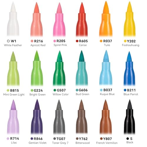 HOTU High Opacity Acrylic Paint Markers Brush Tip 18 Colors, Automatic Ink Control Acrylic Markers for Adults Coloring Book No bleeding, Paint Pens for Rock Painting Fabric Wood Eggs DIY Crafts - Thumbnail 5