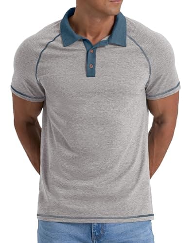 Sailwind Mens Cotton Polo Shirts Short Sleeve Raglan Collared Casual Summer Fashion Golf Shirts Light Gray - Thumbnail 5