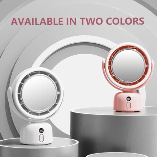 Sunytee 6000mah Rechargeable table Fan, Portable Fan with LED Makeup Mirror 5-Speed Quiet Cooling Fan|3 Level Dimming led vanity mirror with light fan | USB-Powered For Home/Office/Kitchen (White) - Thumbnail 2
