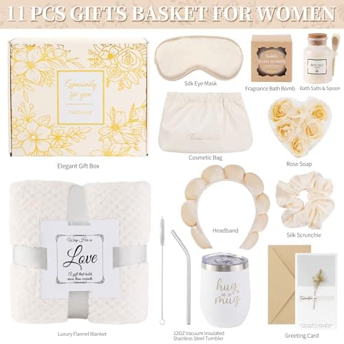 TIANTAIYUE Spa Gift Basket for Women, 11-Piece Self Care Package for Her, Cozy Relaxation Gifts for Birthday, Anniversary, Mother's Day, Thank You, Get Well Soon Gifts for Mom, Wife, Girlfriend, Beige - Thumbnail 2