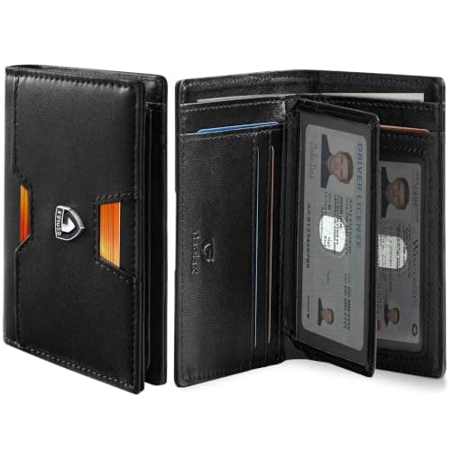 GSOIAX Wallet for Men, Slim Top Grain Leather Wallet with 13 Card Slots & 1 Bill Compartment - RFID Blocking Thin Minimalist Bifold, Front Pocket Credit Card Holder, Mens Birthday Gift (BLACK)